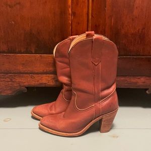 Vintage Frye boots stacked heel leather brown size 9